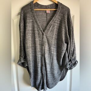 NO BOUNDARIES XXL Knit Gray Button Up 3/4 sleeve blouse